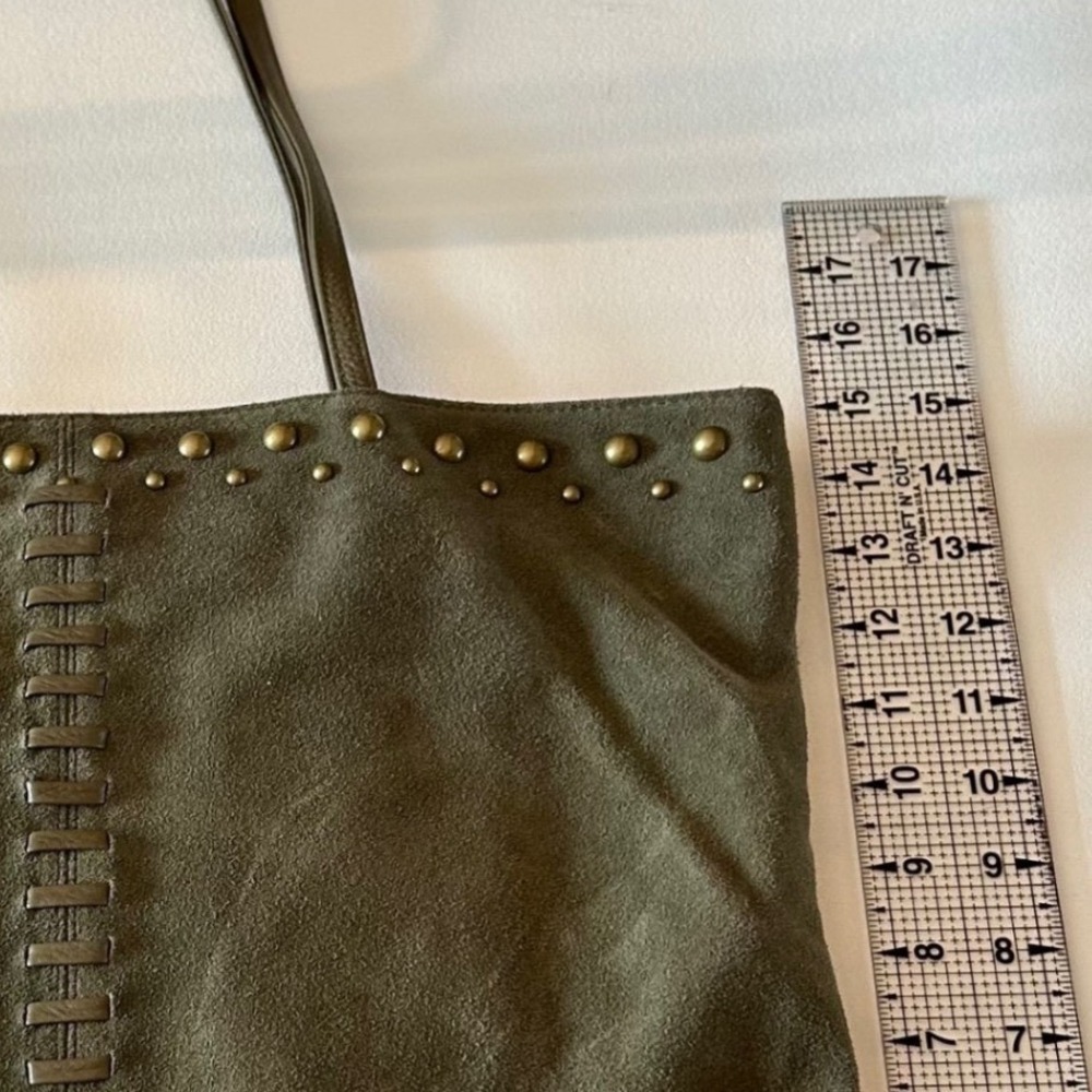 CHI Suede Tote Bag Large Olive Green Studded Boho Slouchy Shoulder Bag Handbag - Picture 5 of 11